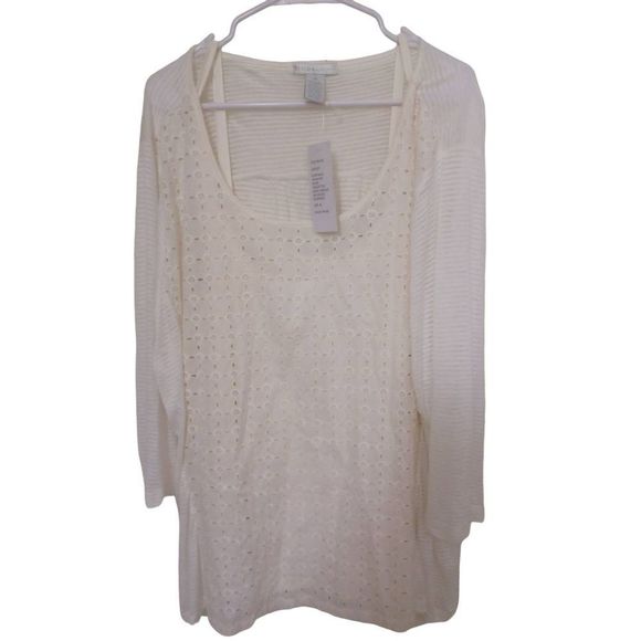 Design History Tops - Design History Top Pear Woven Eyelet Overlay Pearl 3X